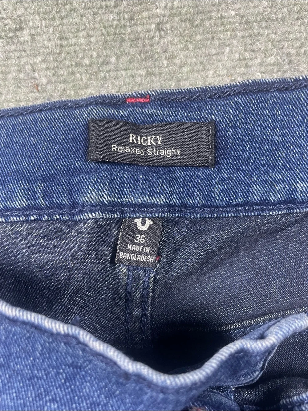 True Religion Ricky Men's Straight Jeans in Dark Blue with Red Accents